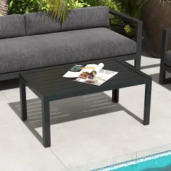 Mesa de Centro de Jardín Rectangular con Estructura de Acero Galvanizado para Patio Terraza 101,5x61x46 cm Negro - Ogal.Es