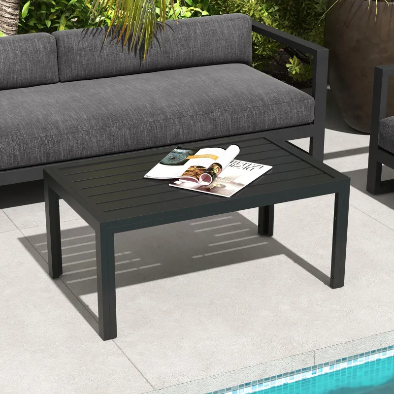 Mesa de Centro de Jardín Rectangular con Estructura de Acero Galvanizado para Patio Terraza 101,5x61x46 cm Negro - Ogal.Es