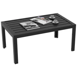 Mesa de Centro de Jardín Rectangular con Estructura de Acero Galvanizado para Patio Terraza 101,5x61x46 cm Negro - Ogal.Es
