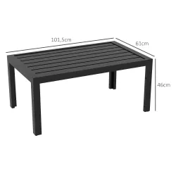 Mesa de Centro de Jardín Rectangular con Estructura de Acero Galvanizado para Patio Terraza 101,5x61x46 cm Negro - Ogal.Es