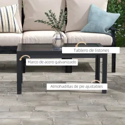 Mesa de Centro de Jardín Rectangular con Estructura de Acero Galvanizado para Patio Terraza 101,5x61x46 cm Negro - Ogal.Es