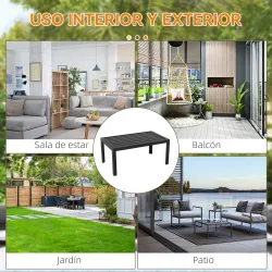 Mesa de Centro de Jardín Rectangular con Estructura de Acero Galvanizado para Patio Terraza 101,5x61x46 cm Negro - Ogal.Es