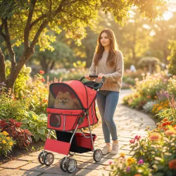 Carrito para Perros Pequeños con Cesta de Almacenaje Portavasos Ruedas y Cojín Lavable 77x44x102 cm Rojo - Ogal.Es