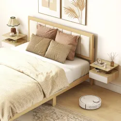 Juego de 2 Mesitas de Noche Flotantes con Cajón Montado en la Pared 35x32x22,5 cm Roble y Blanco - Ogal.Es