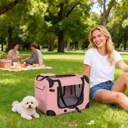 Transportín para Perros Plegable 60x41,5x41 cm con Ventanas de Malla Cojín Suave y 2 Asas para Mini Perros y Gat... - Ogal.Es