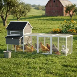 Gallinero Madera Grande Exterior con 2 Nidos Corral Techo Asfáltico Bandeja Extraíble Rampa 347x160x150 cm Gris ... - Ogal.Es