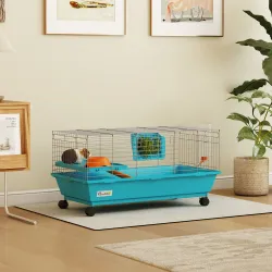 Jaula para Animales Pequeños con Ruedas Botella Comedero Dispensador de Heno para Conejos y Cobayas 89x44x43 cm ... - Ogal.Es