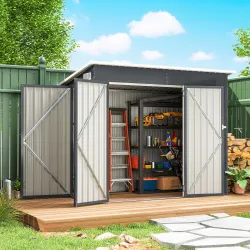 Cobertizo de Jardín Exterior 2,7 m² 234x132x185 cm con Triple Puerta Cerradura y Ranuras de Ventilación Gris - Ogal.Es