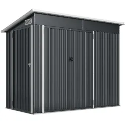 Cobertizo de Jardín Exterior 2,7 m² 234x132x185 cm con Triple Puerta Cerradura y Ranuras de Ventilación Gris - Ogal.Es