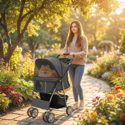 Carrito para Perros Pequeños con Cesta de Almacenaje Portavasos Ruedas y Cojín Lavable 77x44x102 cm Gris Oscuro - Ogal.Es