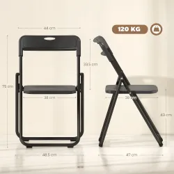 Juego de 6 Sillas Plegables de Plástico con Respaldo Curvo Diseño Ventilación Estructura de Acero 48,5x47x75 cm ... - Ogal.Es