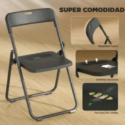 Juego de 6 Sillas Plegables de Plástico con Respaldo Curvo Diseño Ventilación Estructura de Acero 48,5x47x75 cm ... - Ogal.Es
