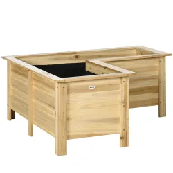 Jardinera Elevada de Madera Macetero Exterior en Forma de L con Tela no Tejido Huerto Urbano 120x120x50 cm Natural - Ogal.Es