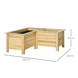 Jardinera Elevada de Madera Macetero Exterior en Forma de L con Tela no Tejido Huerto Urbano 120x120x50 cm Natural - Ogal.Es