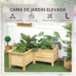 Jardinera Elevada de Madera Macetero Exterior en Forma de L con Tela no Tejido Huerto Urbano 120x120x50 cm Natural - Ogal.Es