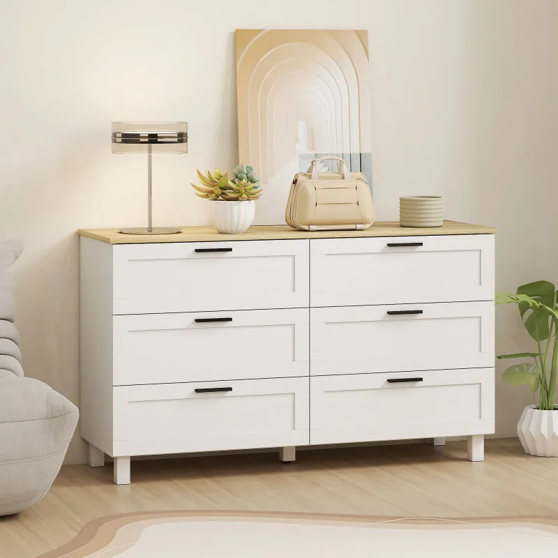 Cómoda Dormitorio con 6 Cajones Patas de Madera para Salón Oficina 120x38x71 cm Blanco - Ogal.Es