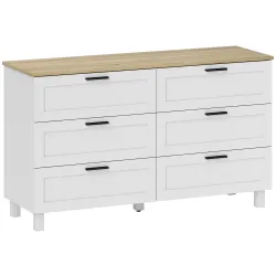 Cómoda Dormitorio con 6 Cajones Patas de Madera para Salón Oficina 120x38x71 cm Blanco - Ogal.Es