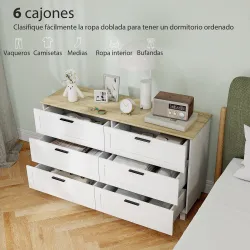 Cómoda Dormitorio con 6 Cajones Patas de Madera para Salón Oficina 120x38x71 cm Blanco - Ogal.Es