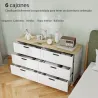 Cómoda Dormitorio con 6 Cajones Patas de Madera para Salón Oficina 120x38x71 cm Blanco - Ogal.Es