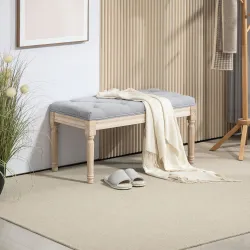 Banco Pie de Cama Tapizado en Lino Sintético con Patas de Madera y Asiento Acolchado Estilo Vintage Gris Claro - Ogal.Es