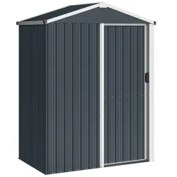 Cobertizo de Jardín Exterior 1,1 m² 136x87x176 cm con Puerta Corredera Techo Inclinado y Guantes Gris Oscuro - Ogal.Es