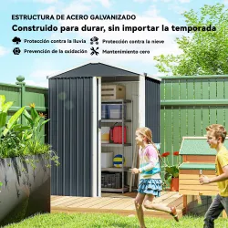 Cobertizo de Jardín Exterior 1,1 m² 136x87x176 cm con Puerta Corredera Techo Inclinado y Guantes Gris Oscuro - Ogal.Es