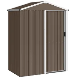 Cobertizo de Jardín Exterior 1,1 m² 136x87x176 cm con Puerta Corredera Techo Inclinado y Guantes Marrón - Ogal.Es