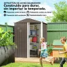 Cobertizo de Jardín Exterior 1,1 m² 136x87x176 cm con Puerta Corredera Techo Inclinado y Guantes Marrón - Ogal.Es