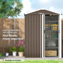 Cobertizo de Jardín Exterior 1,1 m² 136x87x176 cm con Puerta Corredera Techo Inclinado y Guantes Marrón - Ogal.Es