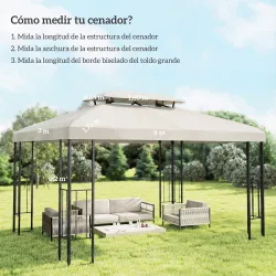 Toldo de Recambio 4x3 m con Techo Doble Orificios de Drenaje y Protección UV Solo Toldo NO Incluye Marco Crema - Ogal.Es