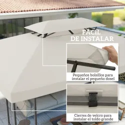 Toldo de Recambio 4x3 m con Techo Doble Orificios de Drenaje y Protección UV Solo Toldo NO Incluye Marco Crema - Ogal.Es