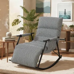 Silla Mecedora con Respaldo y Reposapiés Ajustables Mecedora Sillón Balancín Tapizado en Lino 62x100x89 cm Negro - Ogal.Es