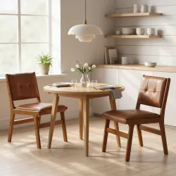 Pack de 2 Sillas de Comedor Tapizadas en PU Asiento Acolchado Patas de Madera para Salón Marrón - Ogal.Es