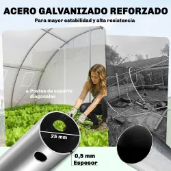 Invernadero de Túnel con 2 Varillas de Soporte 2 Puertas Enrollables y Ventanas de Malla Cubierta de PE Anti-UV ... - Ogal.Es