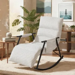Silla Mecedora con Respaldo y Reposapiés Ajustables Mecedora Sillón Balancín Tapizado en Lino 62x100x89 cm Gris - Ogal.Es