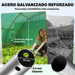 Invernadero de Túnel con 2 Varillas de Soporte 2 Puertas Enrollables y Ventanas de Malla Cubierta de PE Anti-UV ... - Ogal.Es