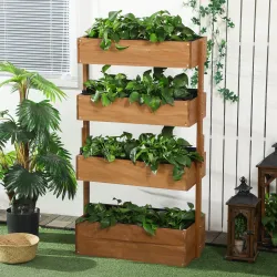 Jardinera de Madera de 4 Niveles Jardinera Elevada Exterior con Orificios de Drenaje 80x45x142 cm Naranja - Ogal.Es