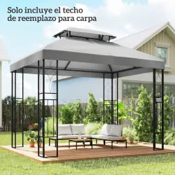 Toldo de Recambio 4x3 m con Techo Doble Orificios de Drenaje y Protección UV Solo Toldo NO Incluye Marco Gris Claro - Ogal.Es
