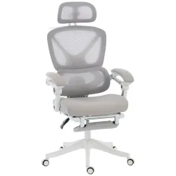 Silla de Escritorio de Malla Reclinable con Reposacabezas Soporte Lumbar Reposapiés y Altura Regulable Gris Claro - Ogal.Es