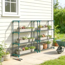 Juego de 2 Soportes para Plantas de 4 Niveles Interior y Exterior Estantes Metálicos con Conectores Fácil Montaj... - Ogal.Es