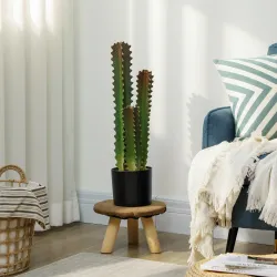 Cactus Artificial 66 cm Planta Artificial Decorativa con Maceta y 3 Hojas para Decoración del Interior Verde - Ogal.Es