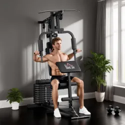 Máquina de Musculación con Pesas Ajustables de 45 kg Prensa de Pecho y Piernas Polea 135x103x210 cm Negro - Ogal.Es