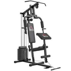 Máquina de Musculación con Pesas Ajustables de 45 kg Prensa de Pecho y Piernas Polea 135x103x210 cm Negro - Ogal.Es