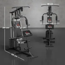Máquina de Musculación con Pesas Ajustables de 45 kg Prensa de Pecho y Piernas Polea 135x103x210 cm Negro - Ogal.Es