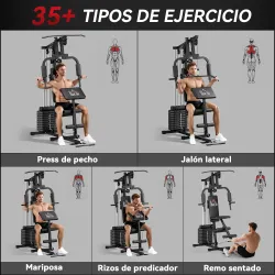 Máquina de Musculación con Pesas Ajustables de 45 kg Prensa de Pecho y Piernas Polea 135x103x210 cm Negro - Ogal.Es