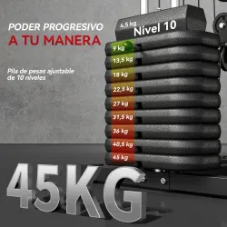 Máquina de Musculación con Pesas Ajustables de 45 kg Prensa de Pecho y Piernas Polea 135x103x210 cm Negro - Ogal.Es