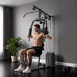 Máquina de Musculación con Pesas Ajustables de 45 kg Prensa de Pecho y Piernas Polea 135x103x200 cm Negro - Ogal.Es