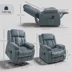 Sillón Relax Reclinable Eléctrico Levanta Personas con Puerto USB Control Remoto Asiento Ancho Reposapiés Gris - Ogal.Es