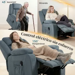 Sillón Relax Reclinable Eléctrico Levanta Personas con Puerto USB Control Remoto Asiento Ancho Reposapiés Gris - Ogal.Es
