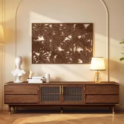 Decoración de Pared de Madera 3D 3 Piezas 40x80 cm Adornos de Pared con Patrón de Hojas Tropicales Nogal - Ogal.Es